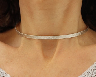 Silver Cuff Necklace, Sterling Silver Choker Necklace, wide cuff Choker, cuff Necklace, collar necklace, hammered texture cuff choker