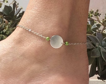 Disc anklet, Chain and disc anklet, sterling silver anklet, anklet with howlite beads, sterling silver anklet, chain anklet