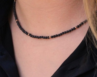Dainty Natural Shungite Choker Necklace – Adjustable Sterling Silver or Gold, 33–37cm (13-15in)