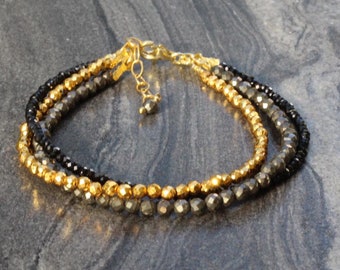 Pyrite bracelet, spinel bracelet, Beaded bracelet, Ultra dainty bracelet, triple bracelet, triple bracelet, Bracelet set, skinny bracelet