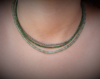 Green apatite Necklace set, Beaded necklace set, dainty beaded necklace, necklace set, dainty choker set, December birthstone choker