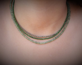 Green apatite Necklace set, Beaded necklace set, dainty beaded necklace, necklace set, dainty choker set, December birthstone choker