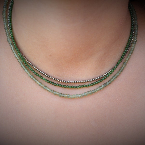 Green apatite Necklace set, Beaded necklace set, dainty beaded necklace, necklace set, dainty choker set, December birthstone choker