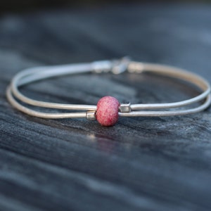 Leather Anklet: Dainty Ceramic Bead, Sterling Silver Accents Pink bead