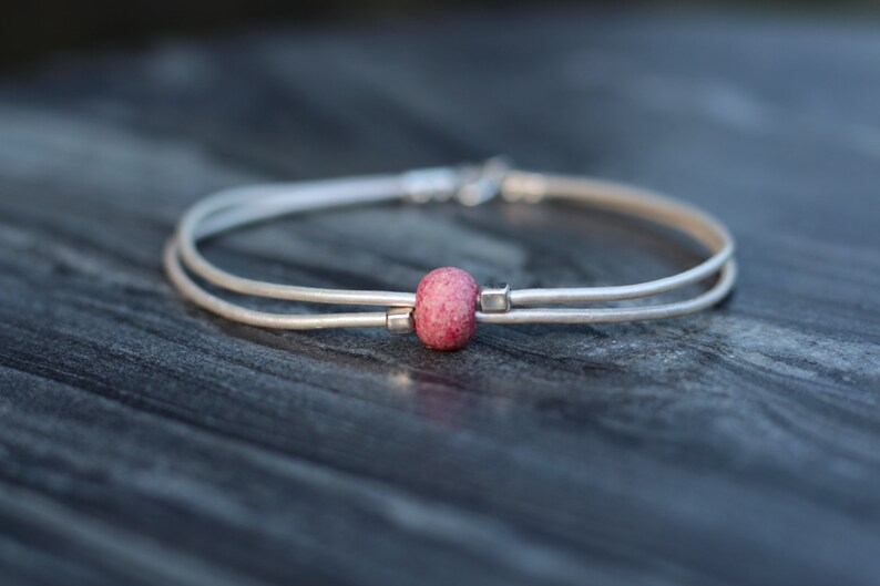Leather Anklet: Dainty Ceramic Bead, Sterling Silver Accents Pink bead
