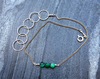 Beaded anklet, Sterling silver anklet, Malachite anklet, Birthstone anklet, aquamarine anklet, friendship anklet, turquoise anklet