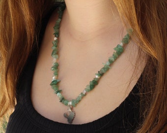 Aventurine necklace, Maximal necklace, aventurine long necklace, Boho beaded necklace, Charm necklace, Cancer necklace