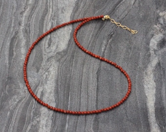 Red jasper Beaded Choker: Sterling Silver, 14K Gold, Adjustable