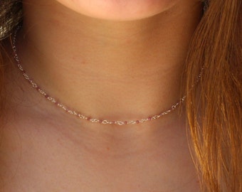 Tourmaline rosary necklace, pink tourmaline  necklace, beaded choker, dainty beaded necklace, rosary necklace, tourmaline rosary