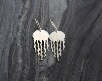 Jellyfish earrings, Hand cut earrings, sterling silver earrings, dangling fish earrings, medusa earrings, sea creature earrings