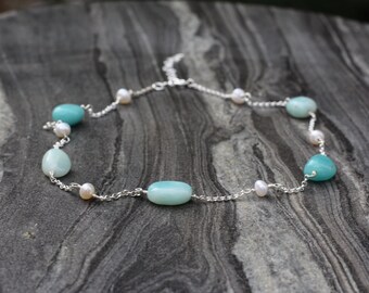 Amazonite rosary necklace,Amazonite  necklace, beaded choker, dainty beaded necklace, rosary necklace, pearl rosary
