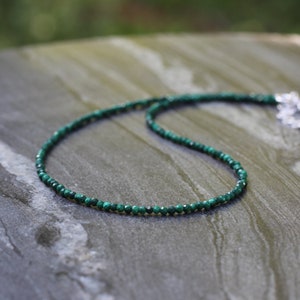 Malachite necklace, Ultra dainty Malachite necklace, dainty beaded necklace, malachite choker, beaded necklace, beaded choker