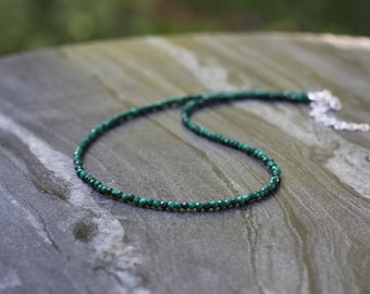 Malachite necklace, Ultra dainty Malachite necklace, dainty beaded necklace, malachite choker, beaded necklace, beaded choker