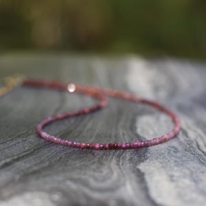 Dainty Natural Ombre Ruby (Sapphire) Choker Necklace – Tiny 1.7mm or 2.5mm Ruby Beads with Sterling Silver or 14K Gold – Adjustable