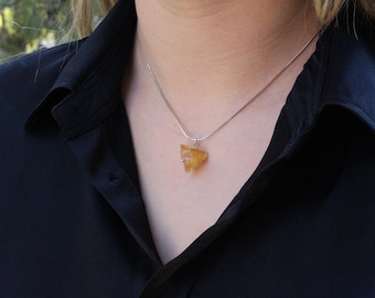 Dainty Raw Citrine Necklace with Sterling Silver Snake Chain