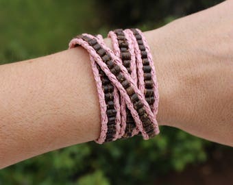 Wrap leather bracelet, Coconut wrap leather bracelet, 4-wrap coconut bracelet,wrap leather beaded bracelet, braided leather wrap bracelet