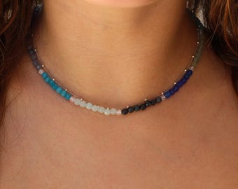Double strand necklace, dainty choker, Double agate necklace, beaded choker, 2 strand necklace, dainty beaded necklace