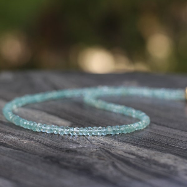Aquamarine necklace, aquamarine choker, Ultra dainty necklace, dainty beaded necklace, tiny aquamarine necklace, March birthstone necklace
