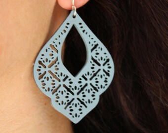 Wooden earrings, oak earrings, teardrop wooden earrings, lazer cut wooden earrings, wooden beaded earrings, goldsand earrings