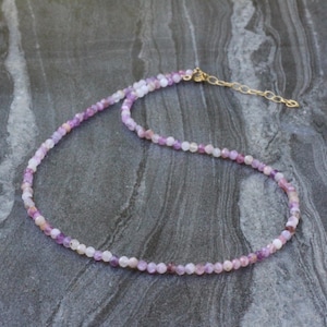 Dainty Lepidolite Beaded Choker: Sterling Silver Necklace
