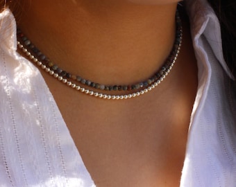 Dainty dumortierite  Choker Necklace – Sterling Silver or Gold k14 - Adjustable Length - Spiritual Healing Jewelry