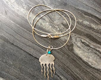Jellyfish charm necklace, jellyfish necklace, Hand cut pendant, Jellyfish pendant, sterling silver pendant, summer howlite pendant