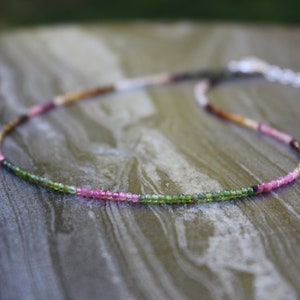 Tourmaline necklace, Beaded neckace, dainty beaded necklace, ultra dainty beaded necklace, dainty multi tourmaline necklace, tiny necklace