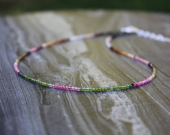 Tourmaline necklace, Beaded neckace, dainty beaded necklace, ultra dainty beaded necklace, dainty multi tourmaline necklace, tiny necklace