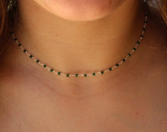 onyx rosary necklace, pink tourmaline  necklace, beaded choker, dainty beaded necklace, rosary necklace, onyx rosary, green onyx rosary