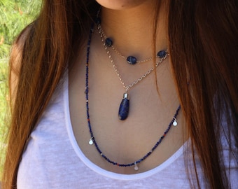 handmade lapis lazuli Necklace: Long Boho Necklace, necklace set