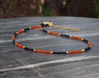Carnelian necklace, Carnelian choker, beaded choker, dainty beaded necklace, dainty choker necklace, dainty necklace, mixed stones choker