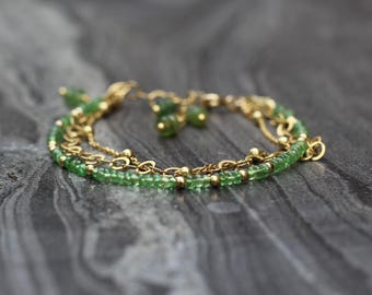 Tsavorite bracelet, Beaded bracelet, Ultra dainty bracelet, triple bracelet, dainty tsavorite bracelet, Bracelet set, skinny bracelet
