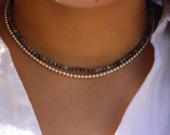 Dainty dumortierite  Choker Necklace – Sterling Silver or Gold k14 - Adjustable Length - Spiritual Healing Jewelry