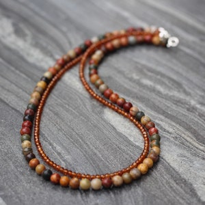 Jasper necklace, Beaded neckace, dainty beaded necklace, picasso jasper necklace, dainty jasper necklace, jasper beaded necklace