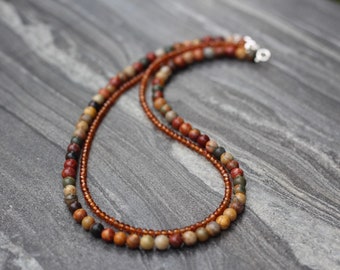 Jasper necklace, Beaded neckace, dainty beaded necklace, picasso jasper necklace, dainty jasper necklace, jasper beaded necklace