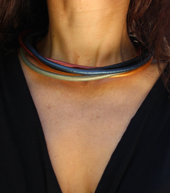 Leather Cord Necklace, Magnetic Clasp Leather Necklace, Leather