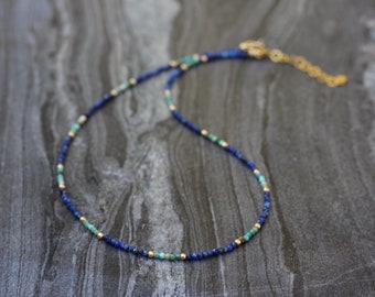 Collar lapis, gargantilla lapis, collar turquesa, gargantilla turquesa, conjunto de collares, gargantilla de cuentas de semillas, collar de cuentas de semillas, conjunto de gargantillas