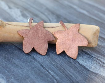 Sycamore earrings, Leaf earrings, hand cut earrings, Copper earrings, grecian earrings, floral earrings, statement earrings, greek earrings