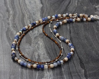 Sodalite Necklace set, Beaded necklace set, dainty beaded necklace, necklace set, dainty choker set, birthstone choker