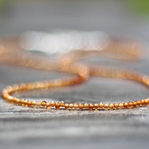 Tiny hessonite necklace, Beaded choker, Ultra dainty beaded necklace, Sterling silver bead necklace, dainty beaded necklace