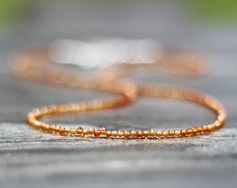 Tiny hessonite necklace, Beaded choker, Ultra dainty beaded necklace, Sterling silver bead necklace, dainty beaded necklace