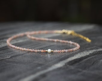 sunstone necklace, Leo birthstone choker, Beaded necklace, Ultra dainty necklace, Sunstone choker, dainty beaded necklace,   Dainty choker