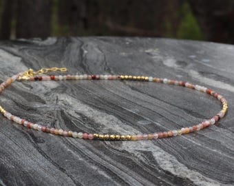 Botswana agate necklace, Ultra dainty, Botswana agate necklace, dainty beaded necklace, Botswana agate choker, beaded choker