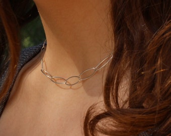Silver chain, hoop chain, dainty necklace, dainty choker, greek style necklace, layering chain necklace, oval hoop chain