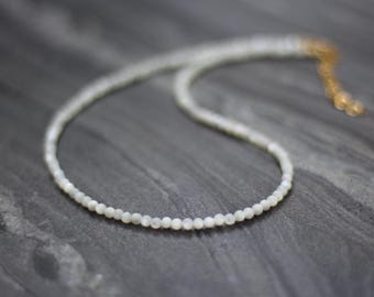Mother of pearl necklace, Beaded choker, Ultra dainty necklace, silver beaded necklace, mother of pearl choker, dainty beaded necklace