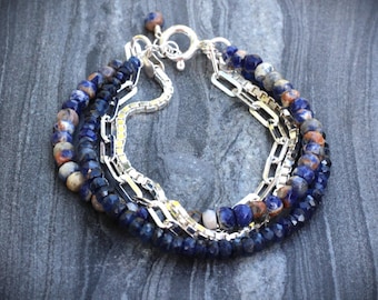 Kyanite bracelet, Beaded bracelet, multistrand bracelet,  sodalite bracelet, Bracelet set, boho bracelet
