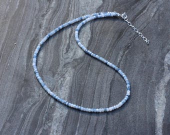Blue Opal Beaded Choker: Sterling Silver Dainty Necklace