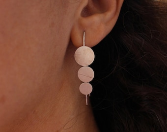 Silver geometric earrings, disc earrings, triple disc earrings, circle earrings, grecian earrings, greek earrings