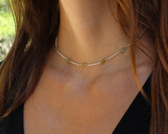 Peridot rosary necklace, Peridot necklace, beaded choker, Peridot rosary, dainty choker necklace, dainty necklace set, Peridot set