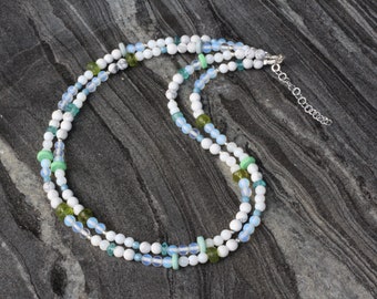 moonstone necklace, mop necklace, Double strand necklace, beaded necklace, 2 strand necklace, dainty beaded necklace, 2 strand choker